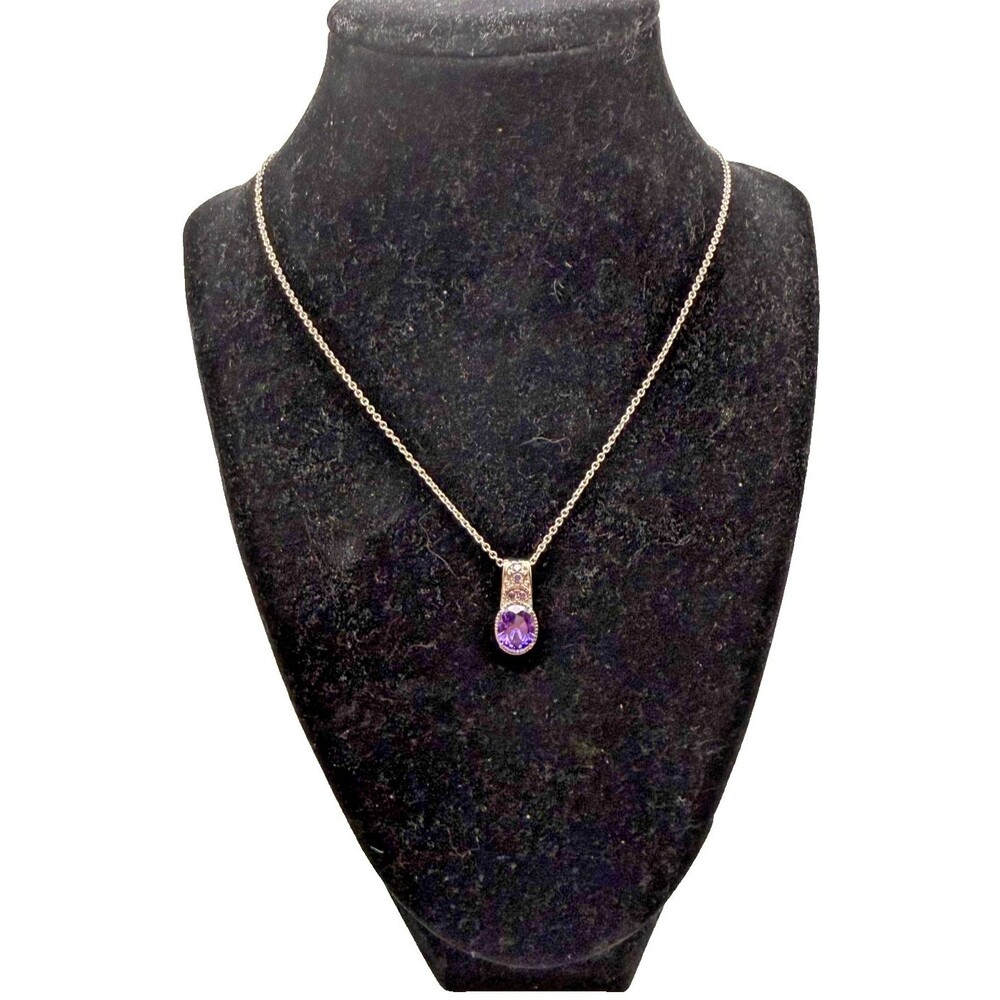 Simulated Purple Pendant Necklace Stainless Steel 20" Oval Stone - New in Pack